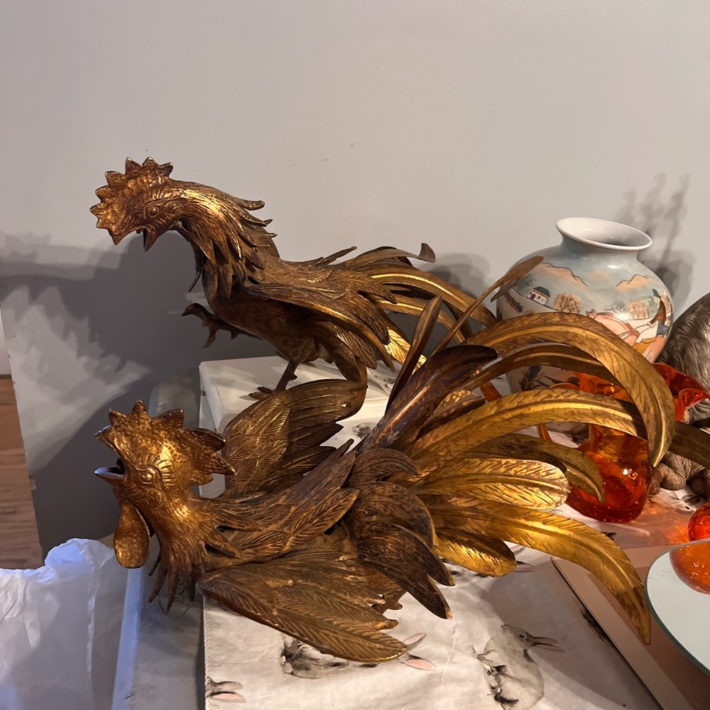 Brass Fighting Roosters 1940’s-50’s